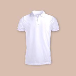 Polo Yaka Beyaz Tişört - Pike Kumaş, %100 Pamuk