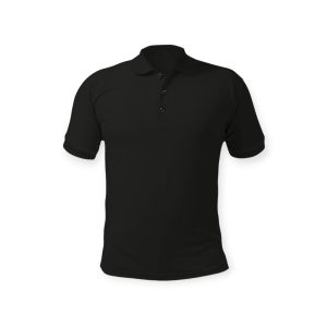 Polo Yaka Siyah Tişört - Pike Kumaş, %100 Pamuk